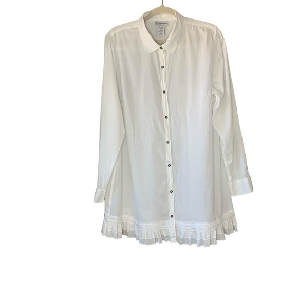 Soft Surroundings white cotton button‎ up blouse/coverup. Size L - Picture 1 of 11
